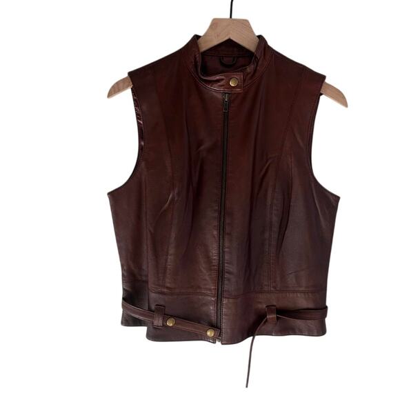 Cabi Leather Vest M | Equestrian Heritage Core Runway 2025 Belted Brown Moto - Picture 1 of 9